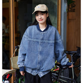 Unisex Jacket Washed-out Vintage Baseball Collar Coat Denim Jacket